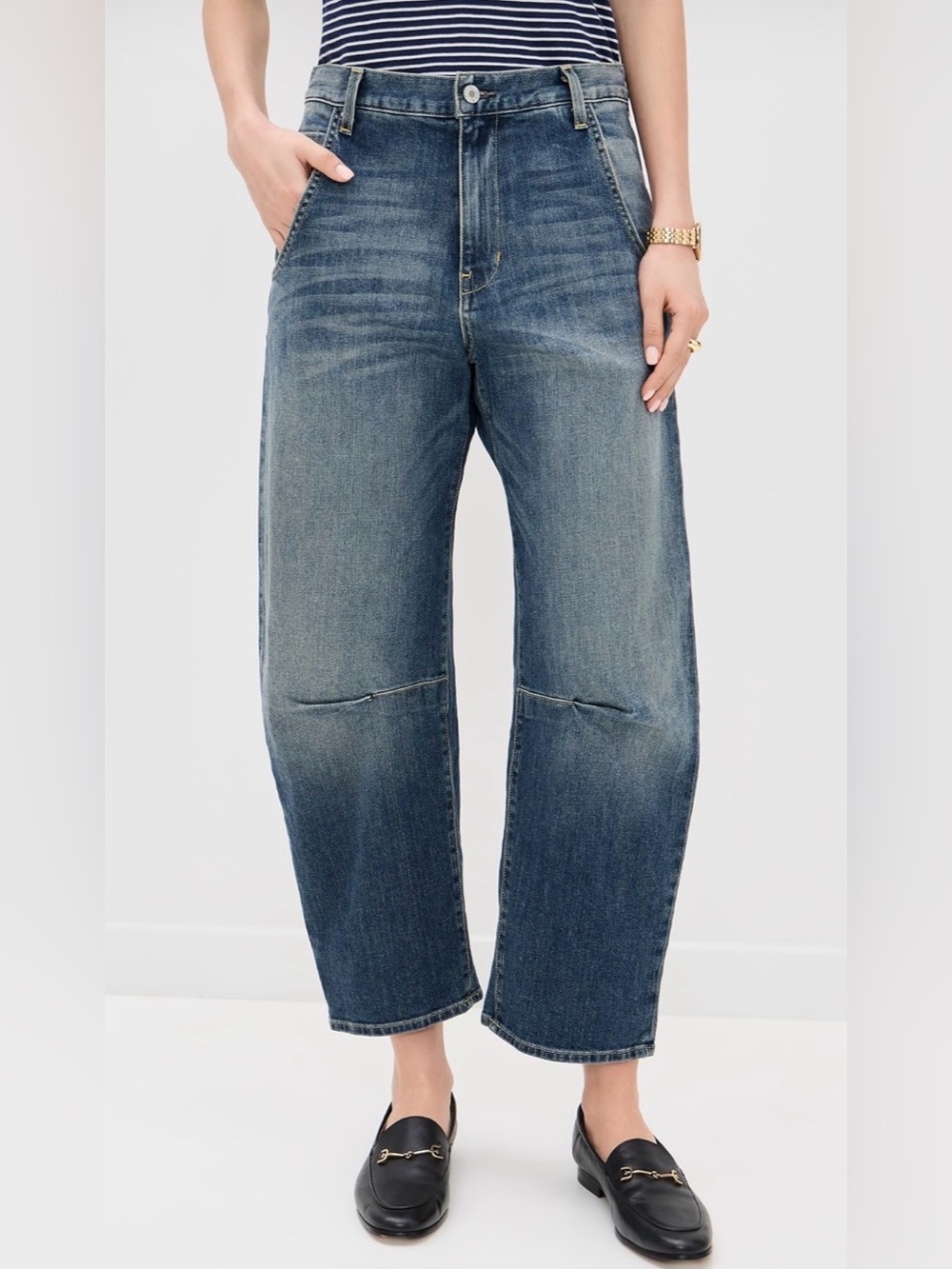 Nili Lotan Emerson Barrel Jeans Faded Denim Size 28